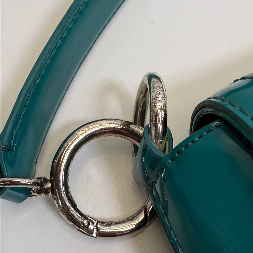 Ann Taylor Patent Teal Shoulder Bag with Buckle - Picture 12 of 15
